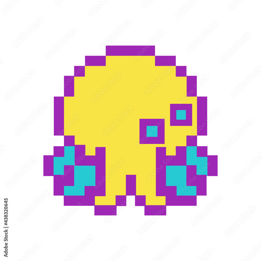 Pixel Art jellyfish on white background, 8-bit vector illustration Pixel Art jellyfish on white background, 8-bit vector illustration