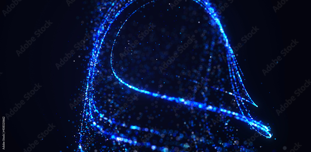 3d rendering, science fiction background of glowing particles with ...