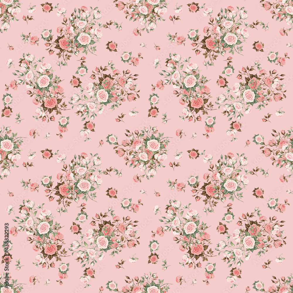 Abstract floral seamless pattern drawn on paper with paints vintage roses Abstract floral seamless pattern drawn on paper with paints vintage roses