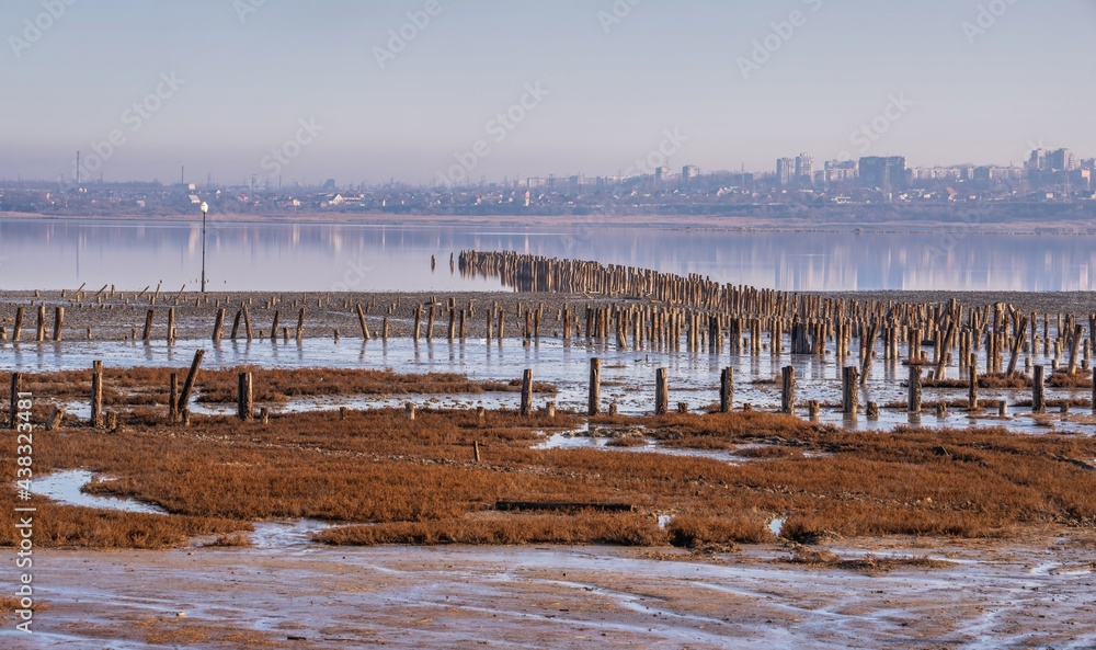 Drying Lake Kuyalnik in Odessa, Ukraine