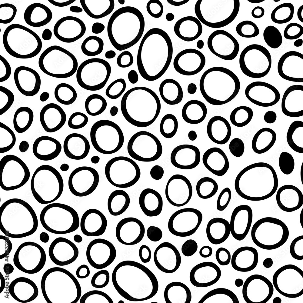 Spotty abstract vector seamless pattern. Random rings, dots, circles, spots, stains, bubbles, stones. Design for fabric, funny cute print. Irregular random texture. Repetitive graphic background Spotty abstract vector seamless pattern. Random rings, dots, circles, spots, stains, bubbles, stones. Design for fabric, funny cute print. Irregular random texture. Repetitive graphic background