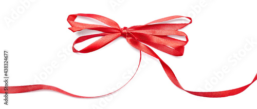 Bows made of red ribbon on white background