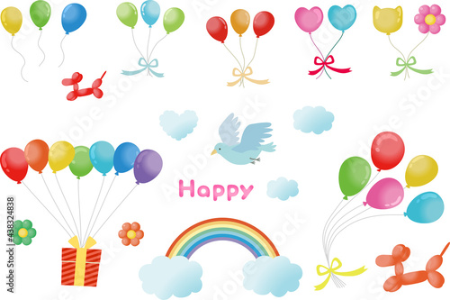 A set of colorful balloons and rainbows drawn in vector.
