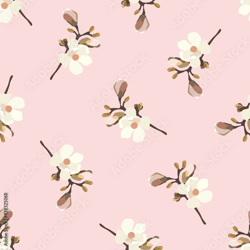 Vintage flowers. Seamless pattern. A branch of a blossoming tree. Flat vector isolated illustration. Pastel colors. © iuvmiro