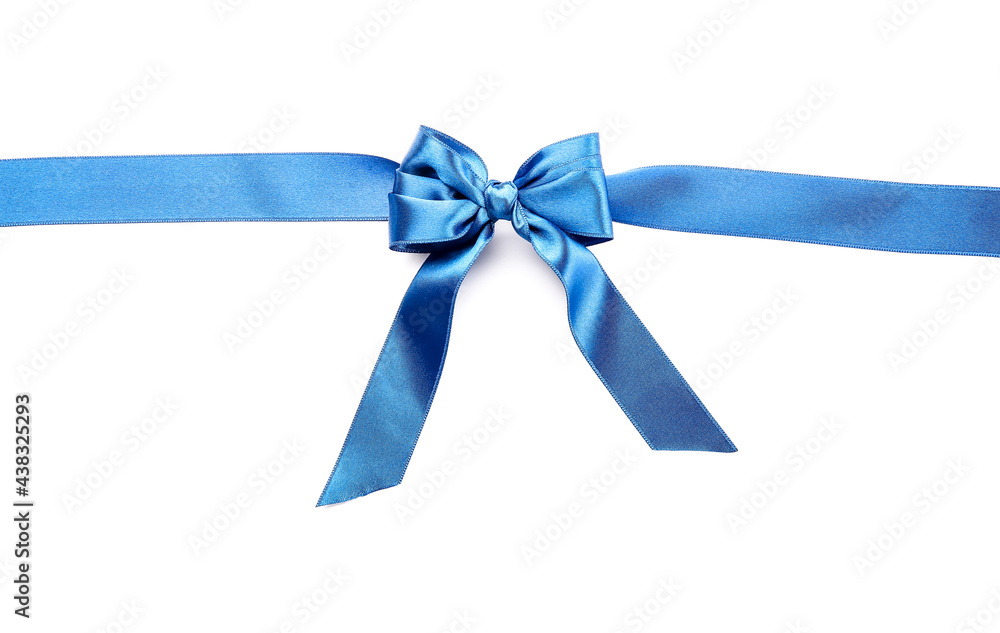Beautiful blue ribbon with bow on white background Beautiful blue ribbon with bow on white background