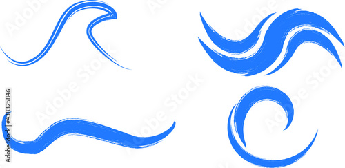 Blue Abstract Wave . Grunge Logo Element. Surfing Icon . Brush Stroke . Vector Illustration. 