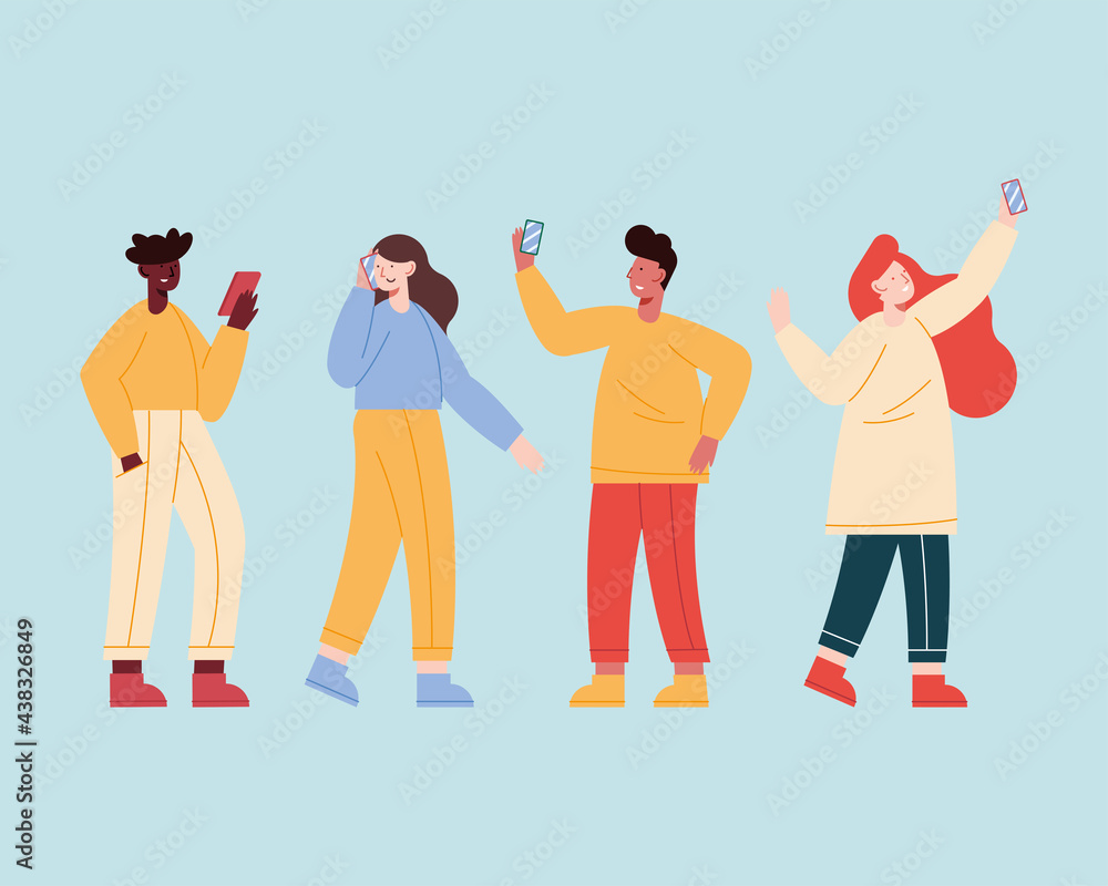 Obraz premium four persons using devices
