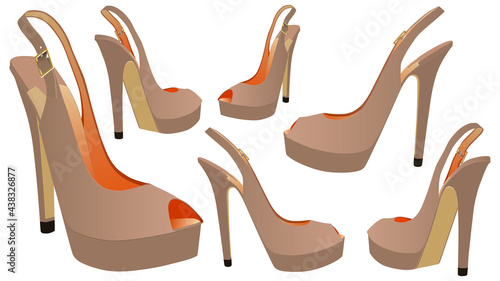 set of  Women Shoes, Women Sandal isolated on white background