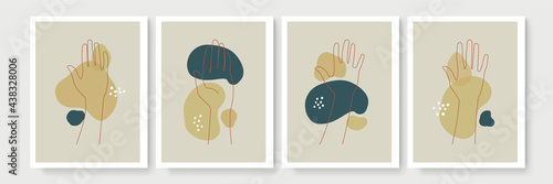 Scandinavian Style Hand Gesture Room Decoration. Cute Hand Drawn Sun, Rainbow and Cloud. Nursery Wall Art for Baby Boy And Baby Girl. Vector Illustration Set Ideal for Cards, Invitations, Posters.