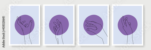 Set of female male hands in minimal linear style. Modern single line art. Vector illustration.
