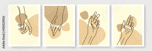 Mystic boho doodle set. Magic simple line logo icons with hands, crystals, moon, sun, stars. Bohemian posters, modern vector illustration