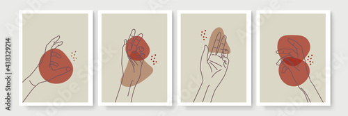 Mystic boho doodle set. Magic simple line logo icons with hands, crystals, moon, sun, stars. Bohemian posters, modern vector illustration