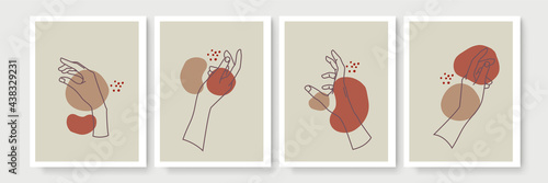 Mystic boho doodle set. Magic simple line logo icons with hands, crystals, moon, sun, stars. Bohemian posters, modern vector illustration