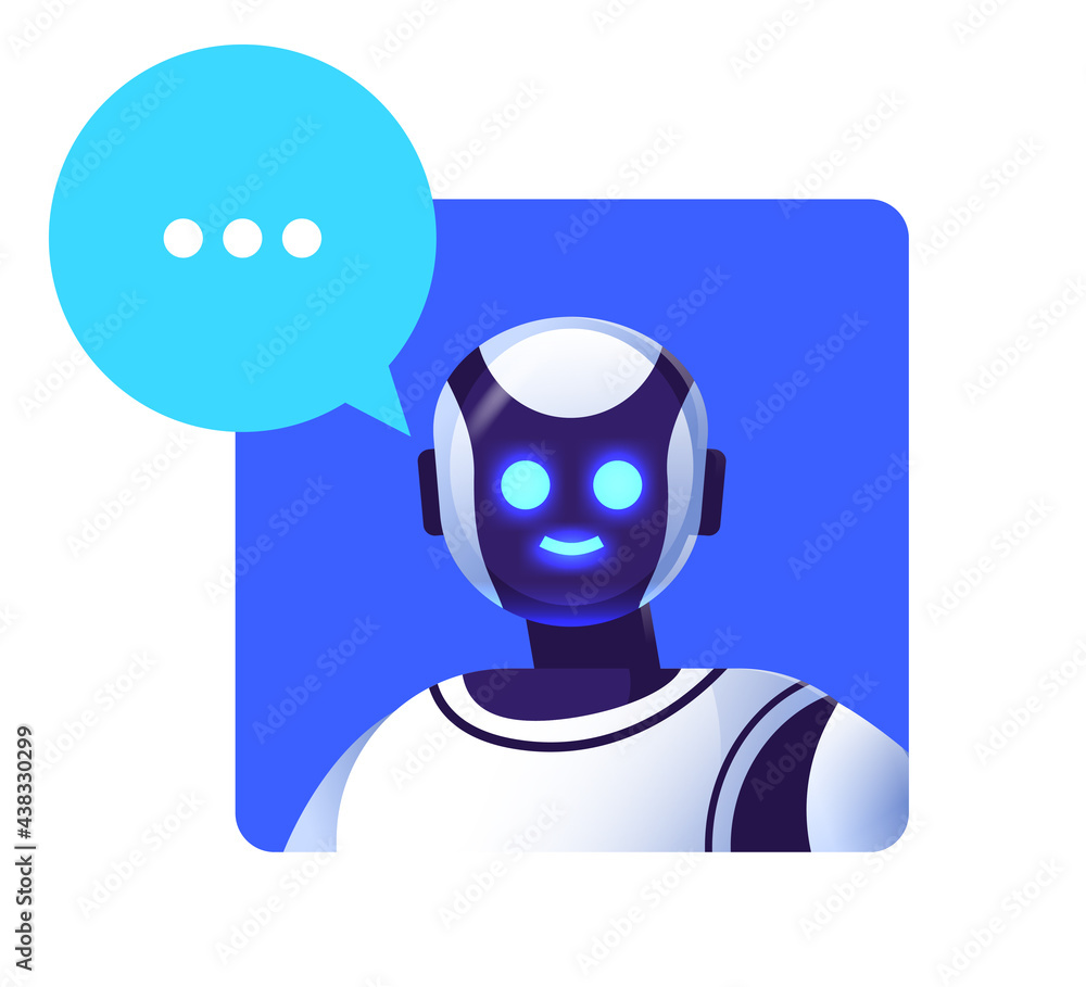 cute robot cyborg with chat bubble modern robotic character artificial intelligence technology communication cute robot cyborg with chat bubble modern robotic character artificial intelligence technology communication