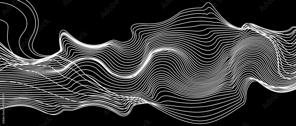 Modern abstract wave lines on black background.