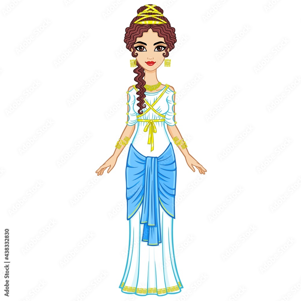 Portrait of the animation woman in ancient Greek dress. Full growth. Vector illustration isolated on a white background. Portrait of the animation woman in ancient Greek dress. Full growth. Vector illustration isolated on a white background.