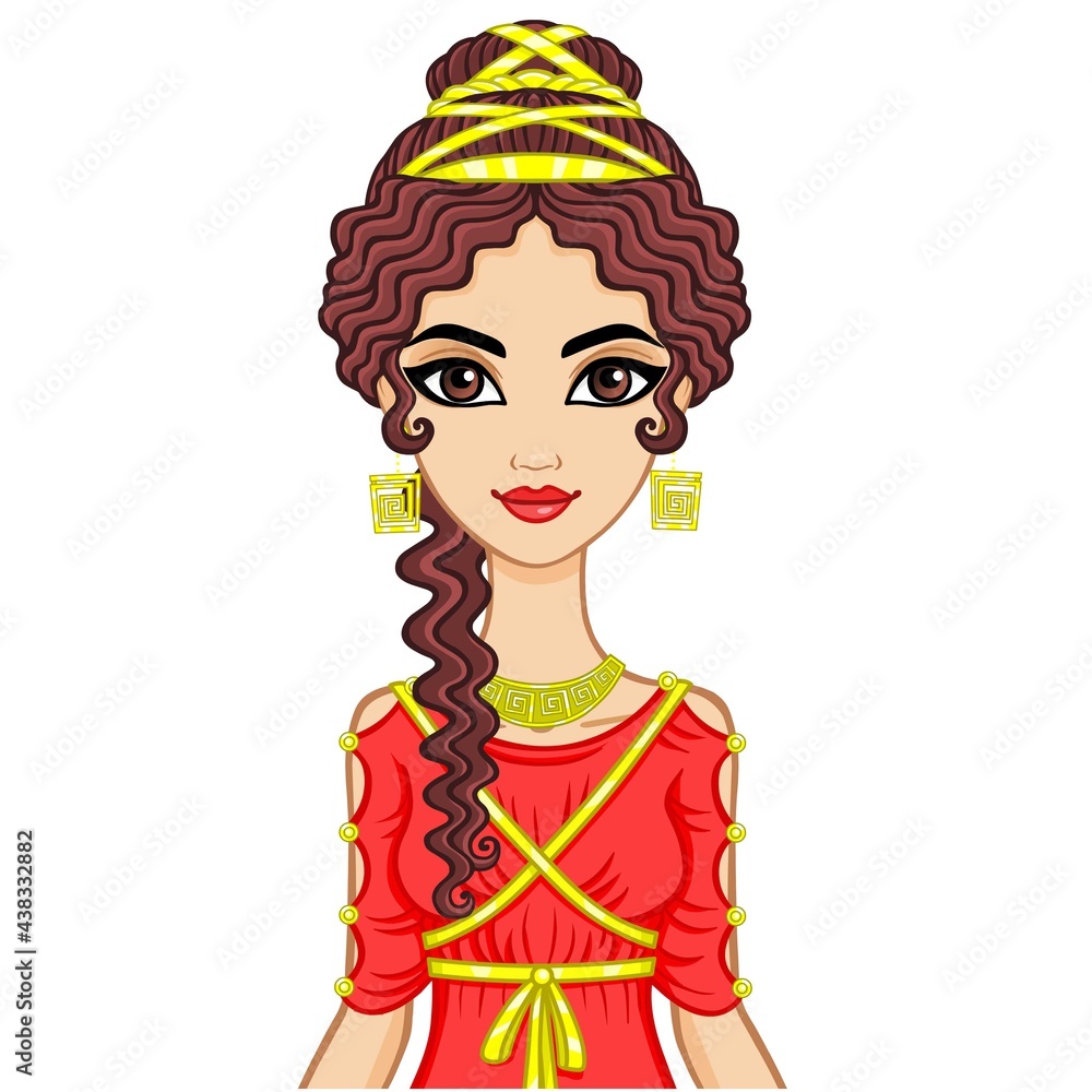 Portrait of the animation woman in ancient dress. Stylization Ancient Greece, Ancient Rome. Vector illustration isolated on a white background. Portrait of the animation woman in ancient dress. Stylization Ancient Greece, Ancient Rome. Vector illustration isolated on a white background.