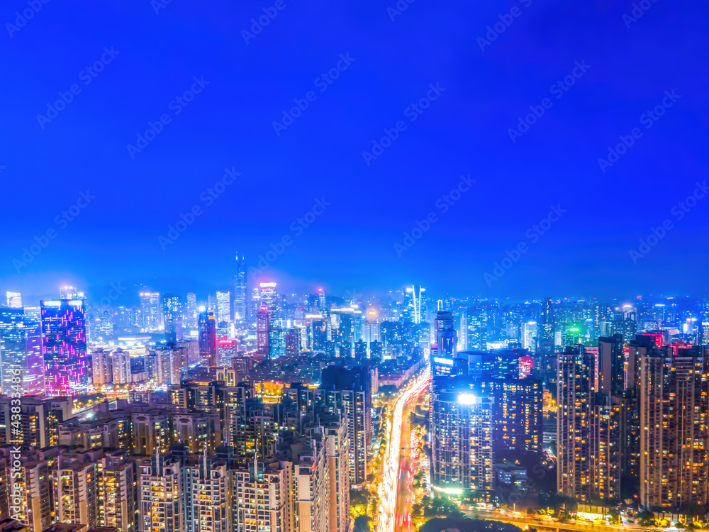 Obraz premium Aerial photography of Guangzhou city architecture night view