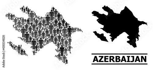Map of Azerbaijan for social promotion. Vector nation mosaic. Mosaic map of Azerbaijan designed of population icons. Demographic scheme in dark gray color variations.