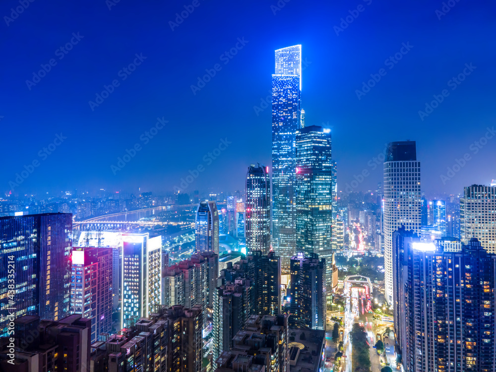 Naklejka premium Aerial photography of Guangzhou city architecture night view