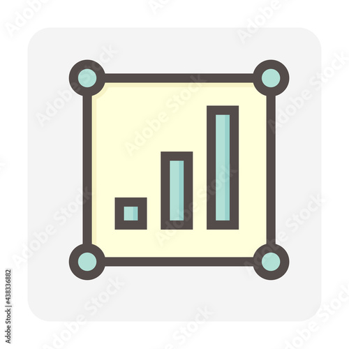 Land value vector icon. Consist of  land plot, vacant area, growth graph of rate market price for investment, profit, wealth, income. Also for business i.e. owned, sale, development, buy. 48x48 pixel.