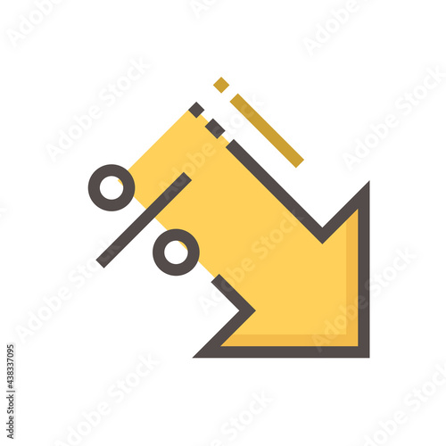 Percent decrease vector design. Consist of down arrow and percent sign, icon or symbol. Concept for percentage of interest rate, loss profit,  stock price or discount. Editable line stroke  48x48 px.
