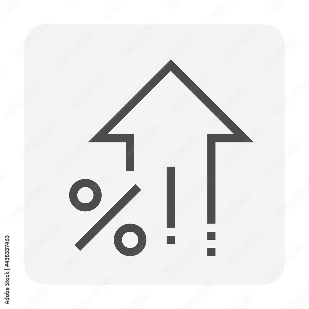 Percent increase vector design. Consist of up arrow and percent sign, icon or symbol. Concept for percentage of interest rate, growth profit, stock price etc. Thin line or outline of shape. 48x48 px Percent increase vector design. Consist of up arrow and percent sign, icon or symbol. Concept for percentage of interest rate, growth profit, stock price etc. Thin line or outline of shape. 48x48 px