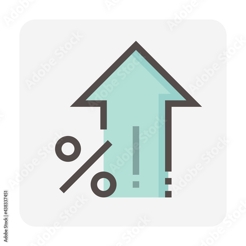 Percent increase vector design. Consist of up arrow and percent sign, icon or symbol. Concept for percentage of interest  rate, growth profit,  stock price etc. Thin line or outline of shape. 48x48 px