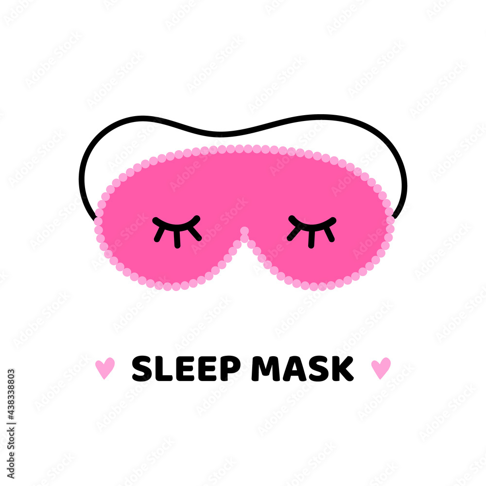 Cute and glamorous pink sleep mask with eyelashes vector cartoon style