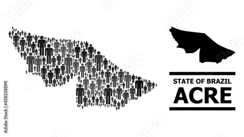 Map of Acre State for social purposes. Vector population abstraction. Abstraction map of Acre State created of population icons. Demographic scheme in dark grey color hues.