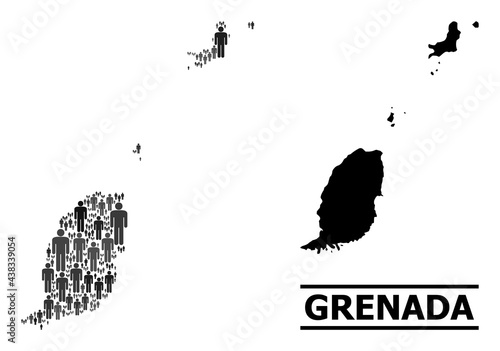 Map of Grenada Islands for politics doctrines. Vector population mosaic. Abstraction map of Grenada Islands combined of population items. Demographic concept in dark gray color hues.
