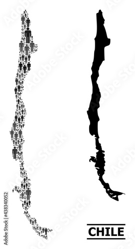 Map of Chile for political promotion. Vector demographics mosaic. Mosaic map of Chile made of population icons. Demographic scheme in dark gray color hues.