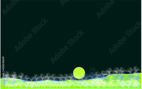 Full moon Forest Dark Green background