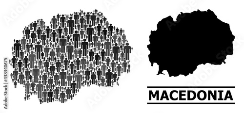 Map of Macedonia for demographics applications. Vector nation mosaic. Concept map of Macedonia composed of human pictograms. Demographic concept in dark grey color tones.