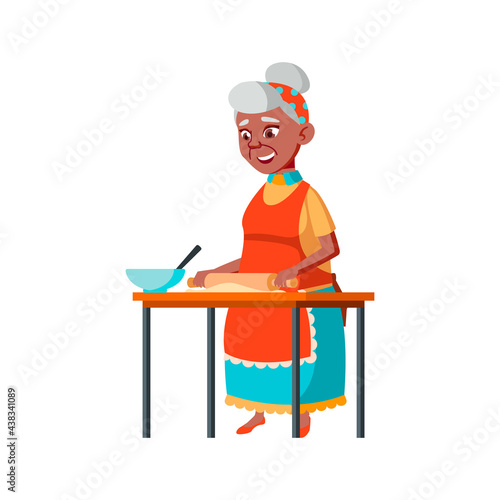 senior lady prepare dough for baking cookies cartoon vector. senior lady prepare dough for baking cookies character. isolated flat cartoon illustration