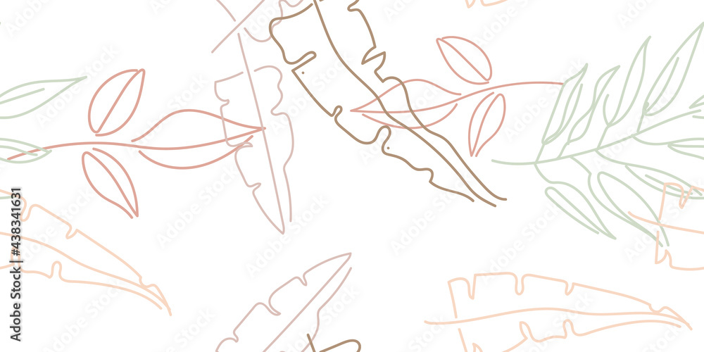 Obraz premium Tropical Leaf Modern Print Pastel One Line Drawing