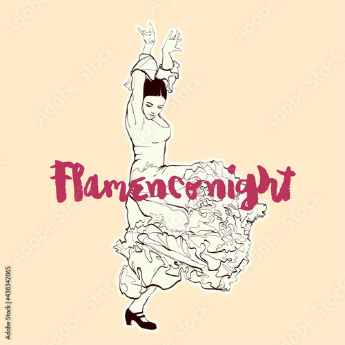 Flamenco night, spanish girl dances a flamenco