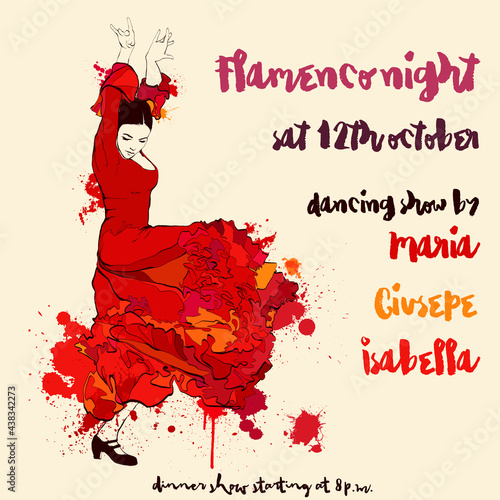 Flamenco night, spanish girl dances a flamenco
