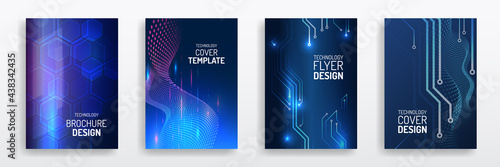 Abstract technology cover with circuit board. High tech brochure design concept. Set of Futuristic business layout. Futuristic Digital poster templates. photo