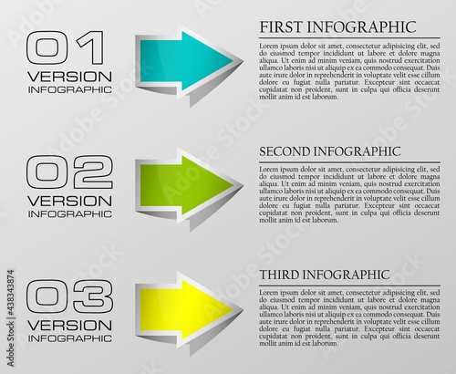 vector 3 arrow banners business infographic process diagram compare service banner presentatoin. Three steps to achieve this goal. Three glossy strip for your annotations. Three full-color sticker.