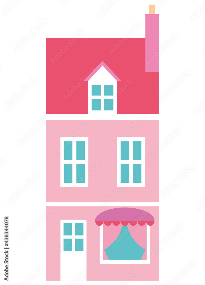 One pink European-style house with a show window