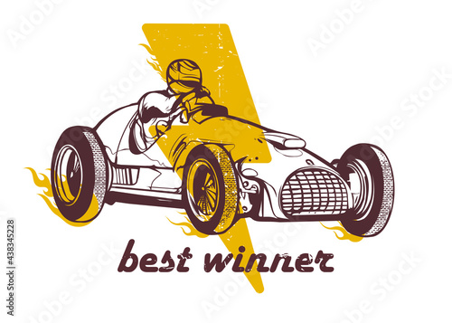 Vintage race car for printing, vector hand graphics