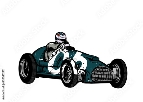 Vintage race car for printing, vector hand graphics