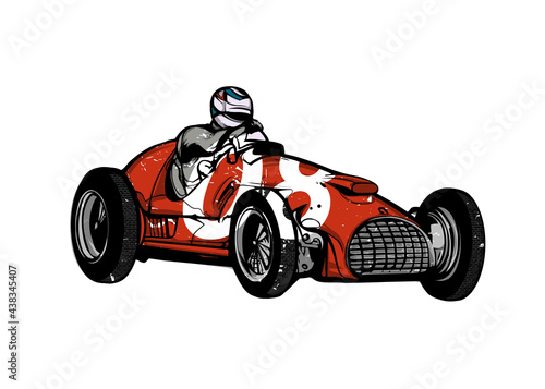 Vintage race car for printing, vector hand graphics