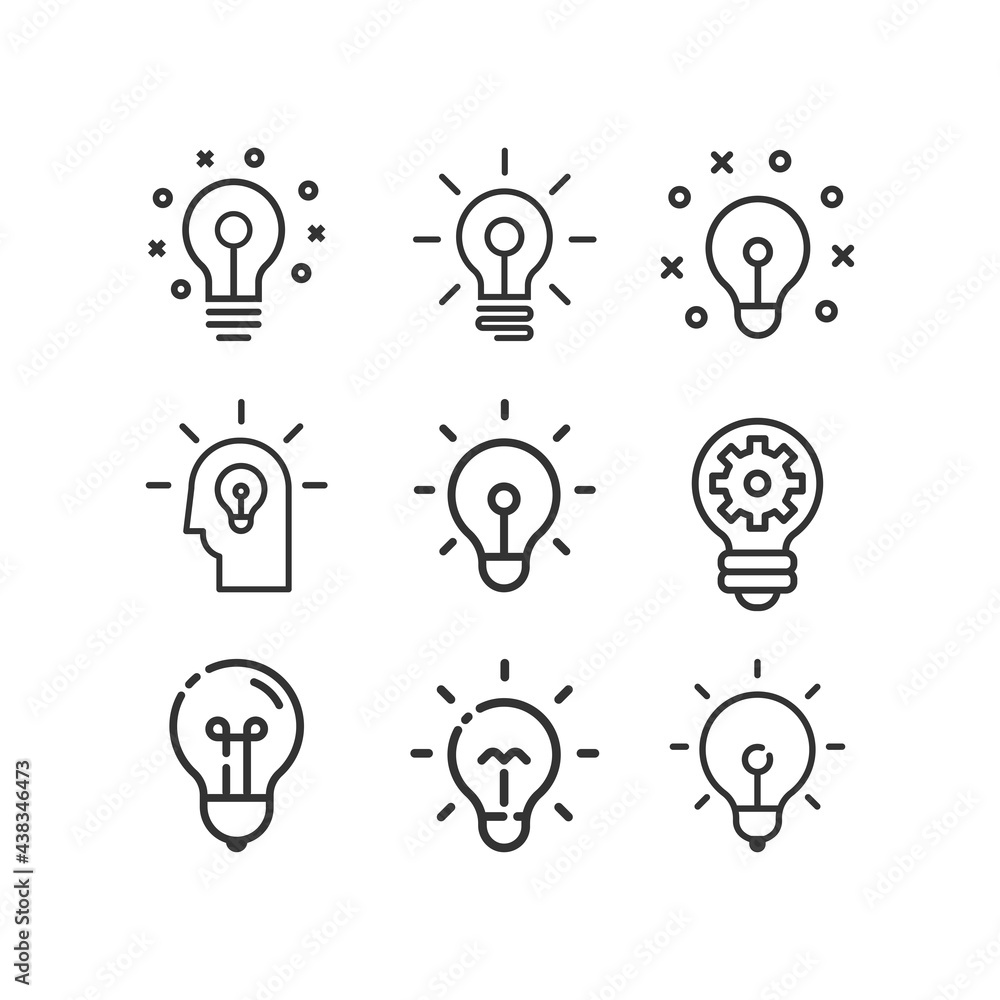 Idea, business line icon set. Creative. Light bulb. Electricity Idea, business line icon set. Creative. Light bulb. Electricity