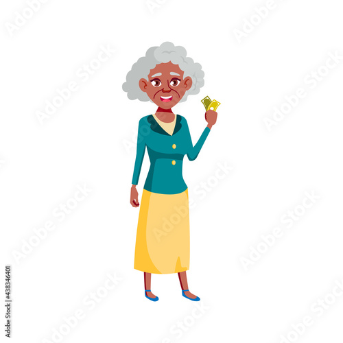 happy african woman senior holding tickets to theater cartoon vector. happy african woman senior holding tickets to theater character. isolated flat cartoon illustration