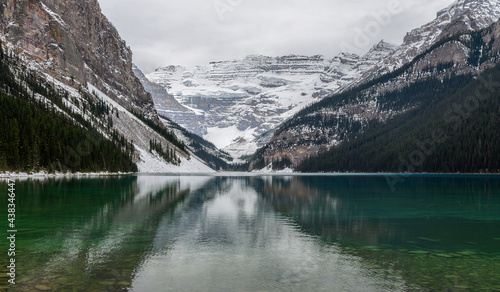 Cloudy morning view of Lake Louise in Banff National Park, Alberta, Canada. © boonsom