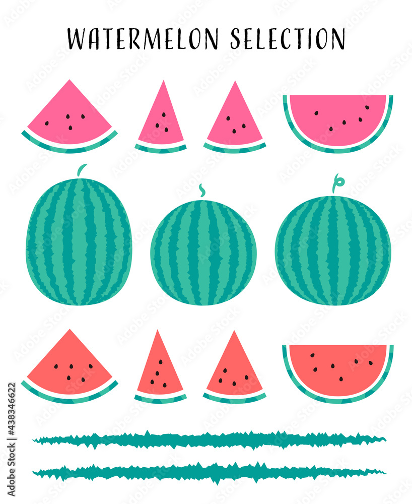 まるごと カット 食べかけのスイカのシンプルなイラストセット Stock Vector Adobe Stock