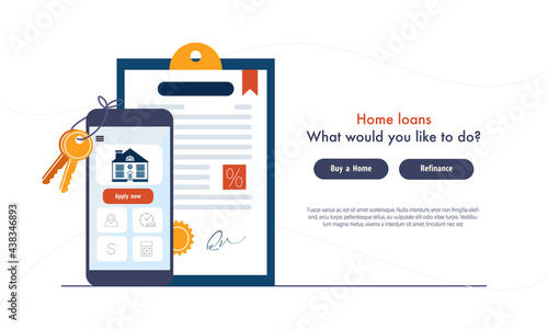 Website landing page template cartoon bank mortgage loan service house real estate property. Vector illustration in a flat style