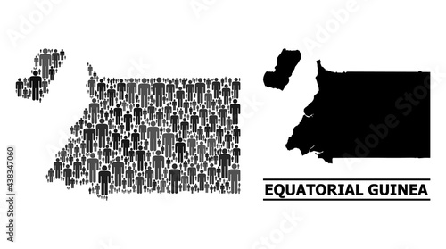 Map of Equatorial Guinea for national applications. Vector demographics collage. Collage map of Equatorial Guinea organized of human pictograms. Demographic scheme in dark grey color variations.